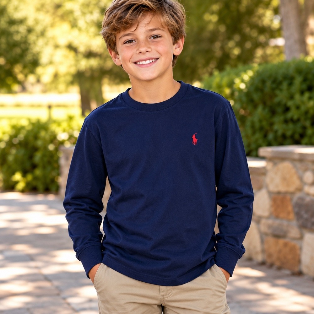 Polo Ralph Lauren Long Sleeve Tee Boys M 10-12 Navy Blue Shirt Red Pony Logo